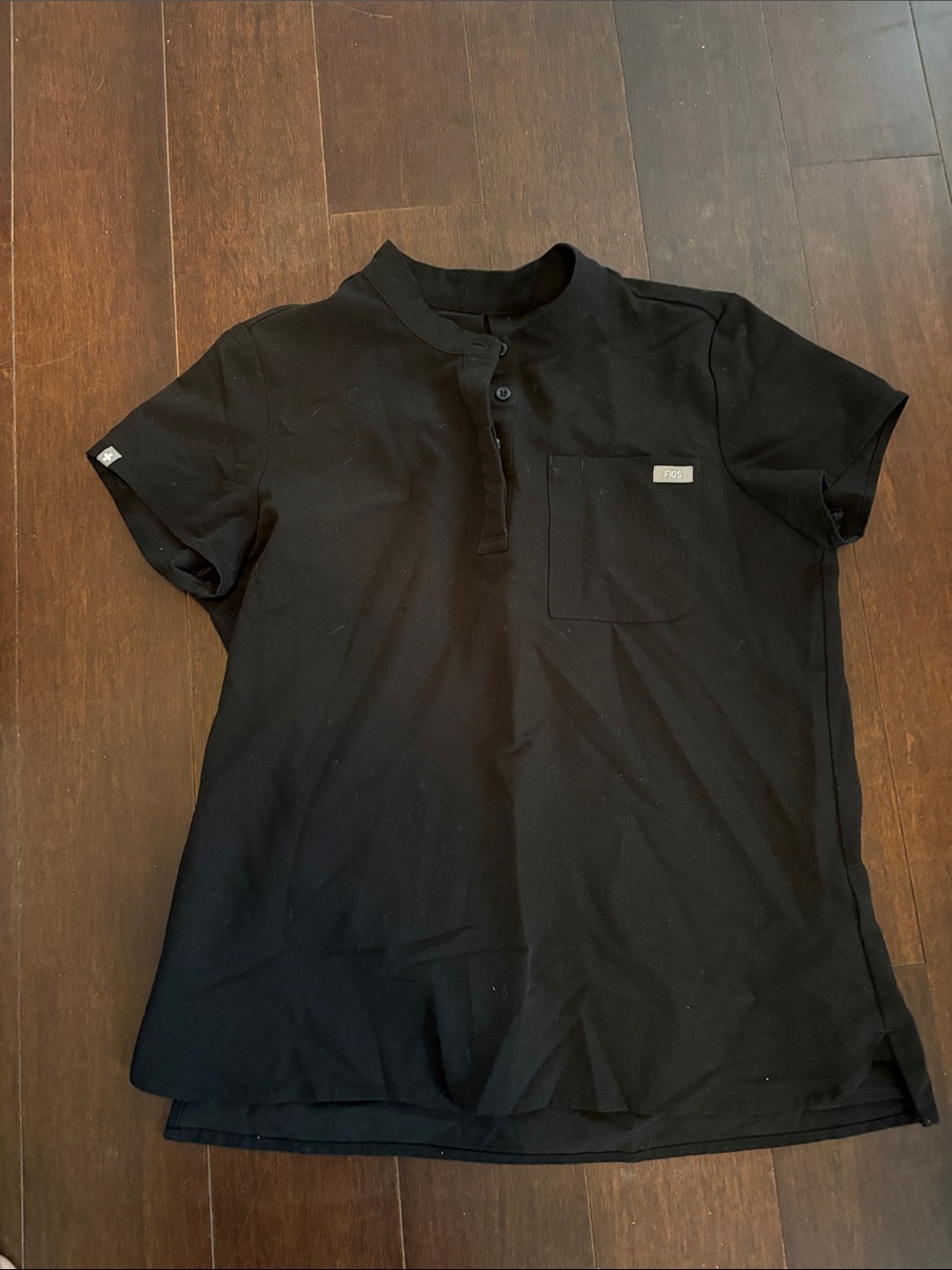 Figs Black Women's Short-Sleeve Henley Polo